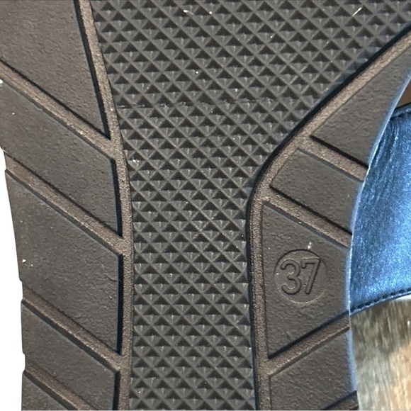 Michele Lopriore Milano Silver Ruffle Black Leather Sandals Platform US 6.5 - Picture 5 of 7